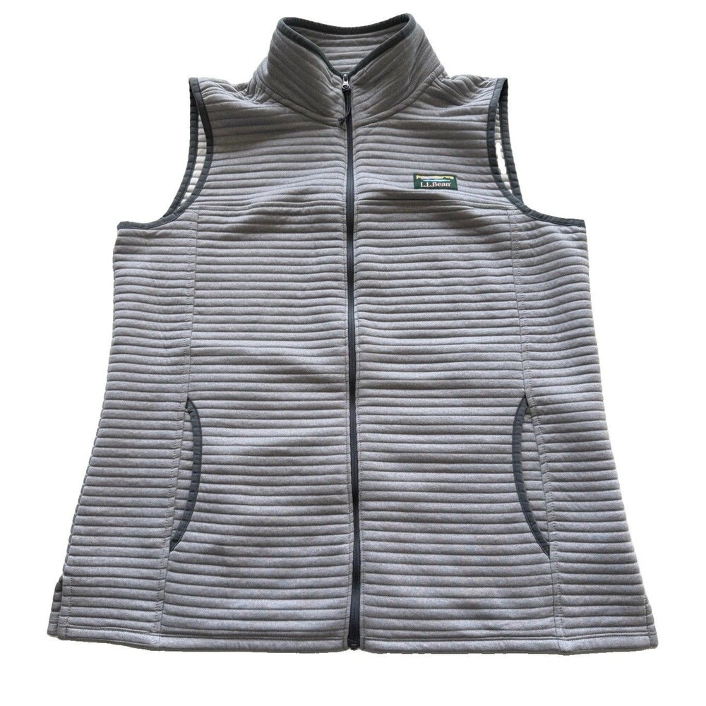 LL Bean Vest Women’s Large Gray Airlight Full Zip Fleece Lightweight 513118